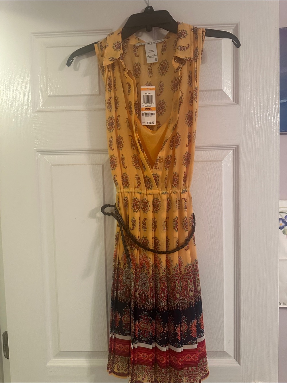American Rag Yellow Boho Print Sleeveless Mini Dress